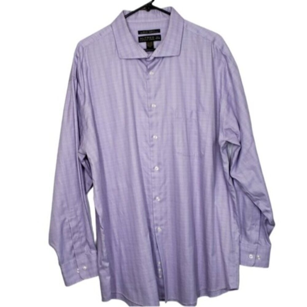 Alfred Sung Men's Checkered Long Sleeve Dress Shirt Cotton Purple Size 18.5